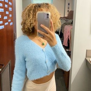Blue cropped fuzzy sweater